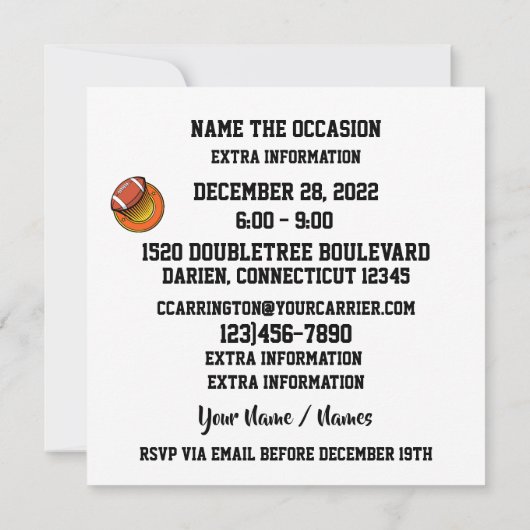 FOOTBALL GAME DAY Uitnodiging (Achterkant)