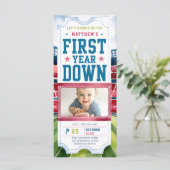 Football Game Ticket Foto 1e verjaardag Uitnodigin (Staand voorkant)