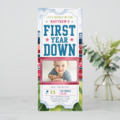 Football Game Ticket Sport Boy Foto 1e verjaardag Kaart (Staand voorkant)