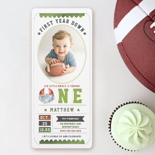 Football Game Ticket Sport Photo Boy 1e verjaardag Kaart