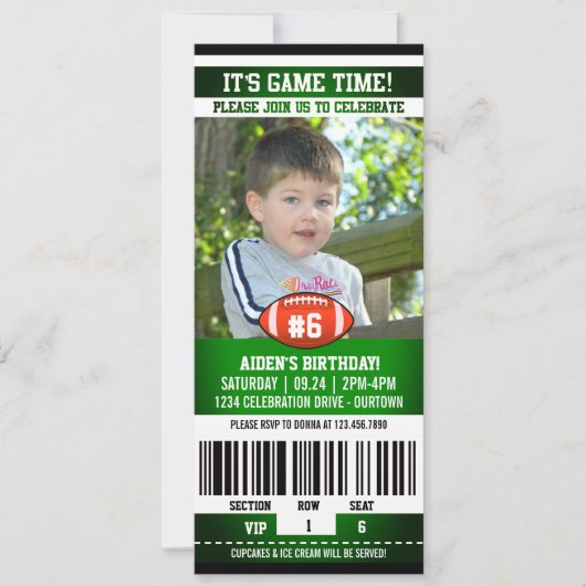 Football Game Ticket Verjaardagsfeest Kaart (Voorkant)