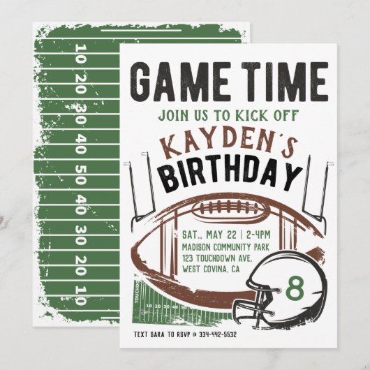 Football game Time Birthday Uitnodiging (Voorkant / Achterkant)