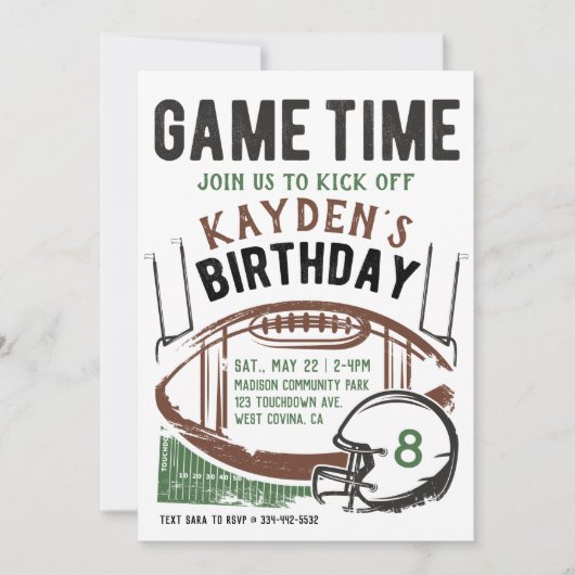 Football game Time Birthday Uitnodiging (Voorkant)