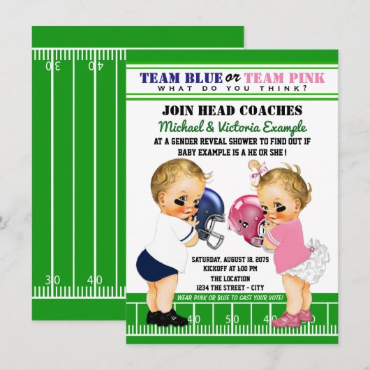 Football Gender Reveal Douche Uitnodigingen (Voorkant / Achterkant)