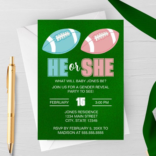 Football Gender Reveal Invitation Kaart