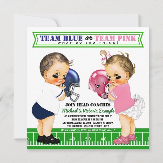 Football Gender Reveal Invitations Kaart (Voorkant)