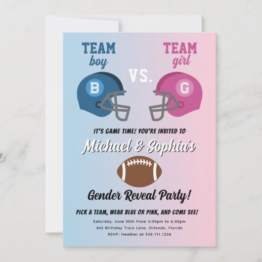 Football Gender Reveal Party Invitation Kaart (Voorkant)