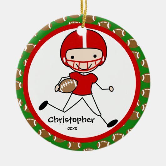 Football Gepersonaliseerde kerstversiering Keramisch Ornament (Voorkant)
