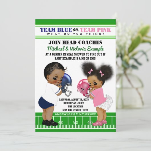 Football Geslacht onthult etnisch Baby shower Kaart (Staand voorkant)