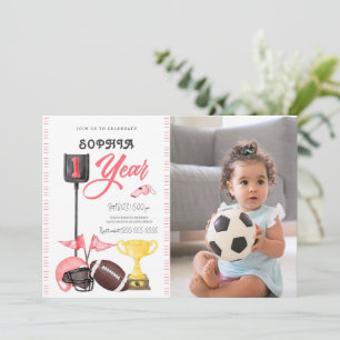 Football Girl First Birthday Invitation Card Foto Kaart