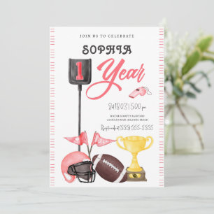 Football Girl First Birthday Invitation Card Kaart
