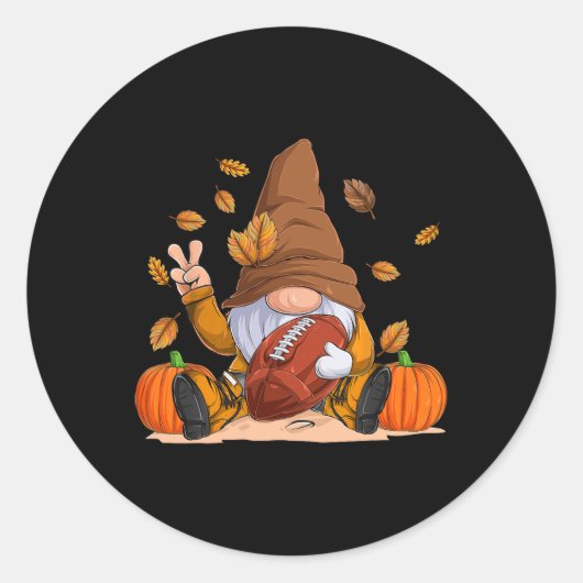 Football Gnome Thanksgiving najaar Herfst Season B Ronde Sticker (Voorkant)