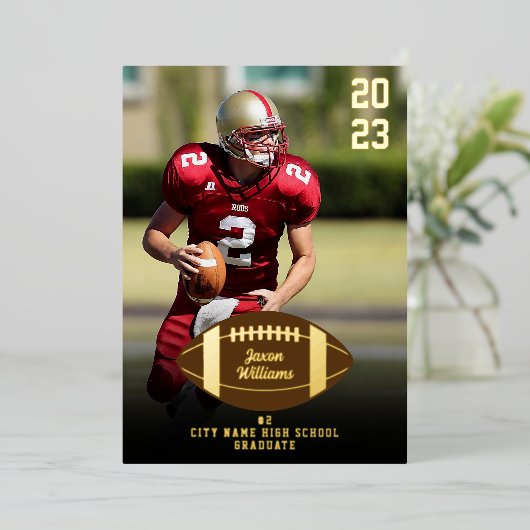 Football Graduation Party Folie Uitnodiging (Staand Voorkant)