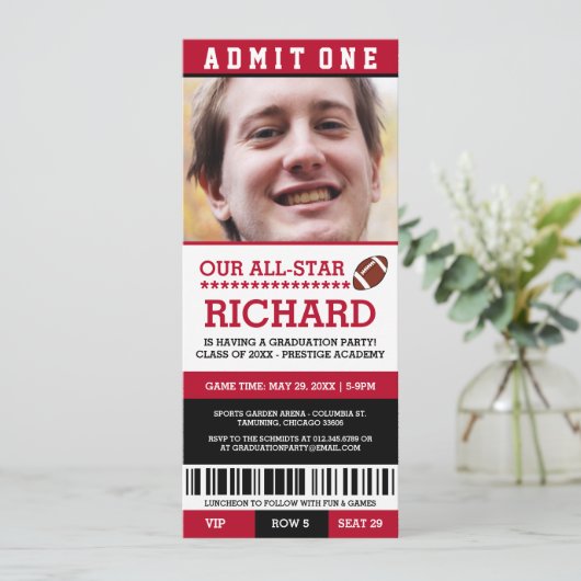 Football Graduation Party Uitnodigt Kaart (Staand voorkant)