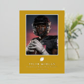 Football Graduation Photo Golden Grad Announcement Folie Uitnodiging (Staand Voorkant)