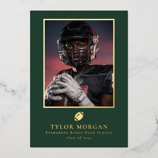 Football Graduation Photo Green Grad Announcement Folie Uitnodiging (Voorkant)