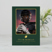 Football Graduation Photo Green Grad Announcement Folie Uitnodiging (Staand Voorkant)