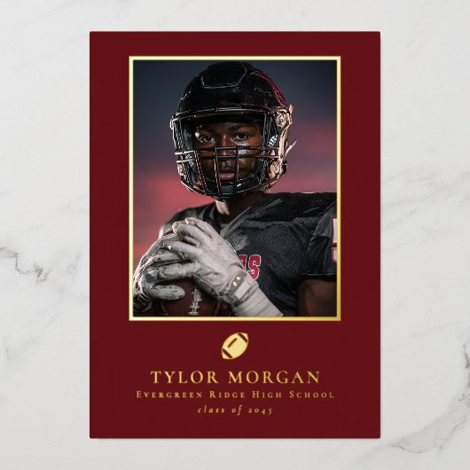 Football Graduation Photo Red Grad Announcement Folie Uitnodiging (Voorkant)