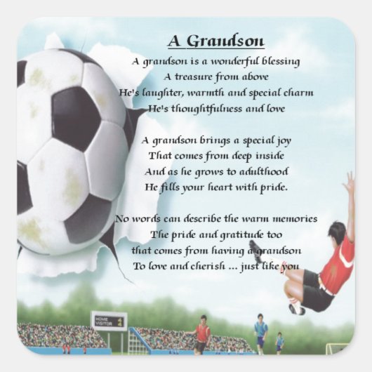 Football Grandson Poem Vierkante Sticker (Voorkant)