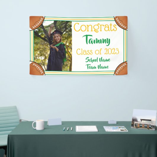 Football Green & Gold One Photo Afstuderen Spandoek (Beurs)