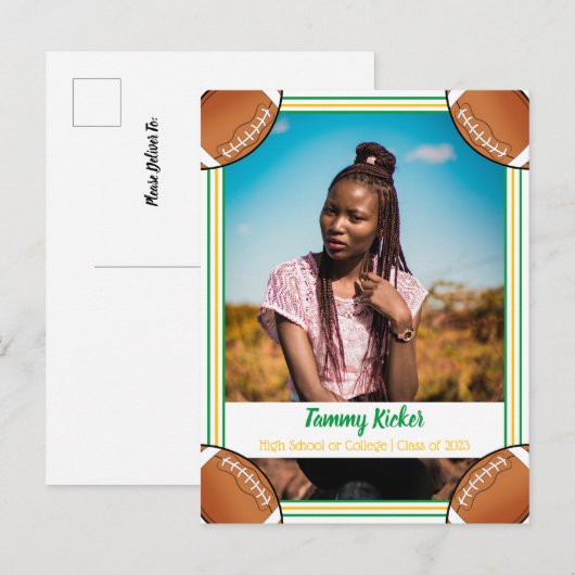Football Groen & Gold-Afstuderen Aankondigingskaart (Voorkant / Achterkant)