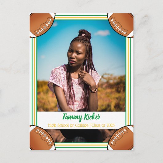Football Groen & Gold-Afstuderen Aankondigingskaart (Voorkant)