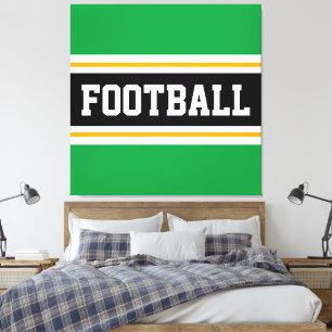 FOOTBALL Groen Zwart Wit Geel Sportieve Strepen Canvas Afdruk