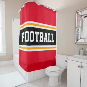 FOOTBALL Helder Rood Zwart Geel Racing Stripes Douchegordijn