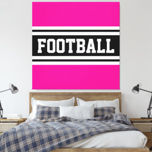 FOOTBALL Helder Roze Zwart Wit Racing Stripes Canvas Afdruk