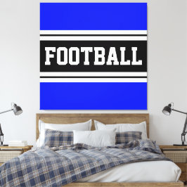 FOOTBALL Helderblauw Zwart Wit Racing Stripes Canvas Afdruk