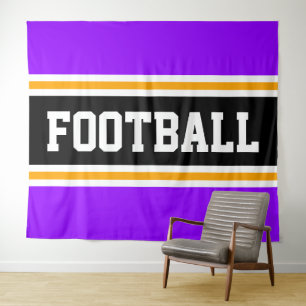 FOOTBALL Heldere Paarse Zwart Geel Racing Stripes Wandkleed