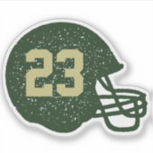 Football helm aangepast nummer groen en goud sticker (Voorkant)