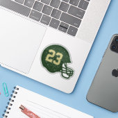 Football helm aangepast nummer groen en goud sticker (Laptop met iPhone)