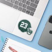 Football helm gepersonaliseerd donkergroen en wit sticker (Laptop met iPhone)