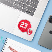 Football helm gepersonaliseerd getal helder rood sticker (Laptop met iPhone)