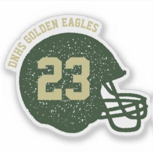 Football helm gepersonaliseerd nummer groen goud sticker
