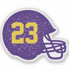 Football helm gepersonaliseerd nummer paars geel sticker