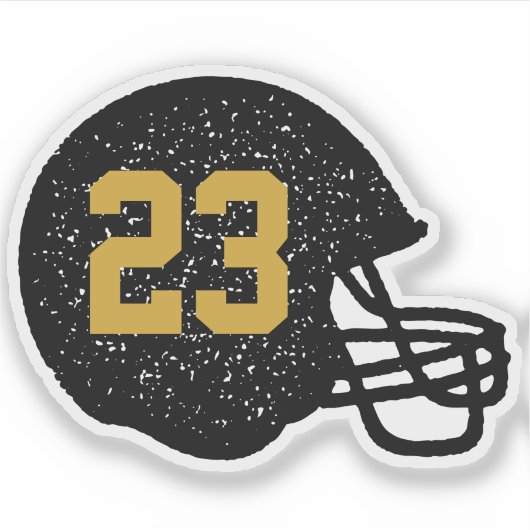 Football helm gepersonaliseerd nummer zwart en gou sticker (Voorkant)