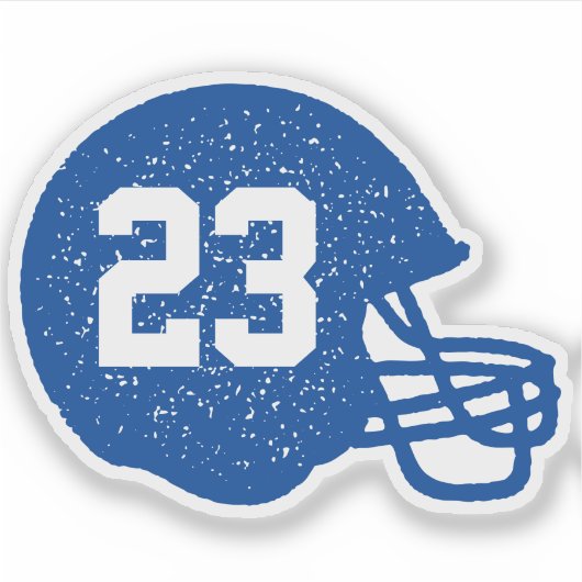Football helmet gepersonaliseerd getal blauw wit sticker (Voorkant)