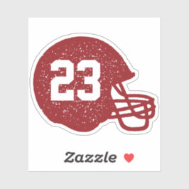Football helmet gepersonaliseerd nummer maroon red sticker