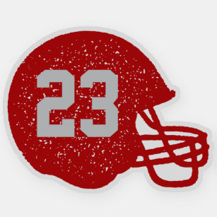 Football helmet gepersonaliseerd nummer rood grijs sticker