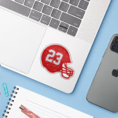 Football helmet gepersonaliseerd nummer rood grijs sticker (Laptop met iPhone)