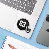 Football helmet gepersonaliseerd nummer zwart wit sticker (Laptop met iPhone)