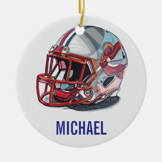 Football Helmet Pop Art Motivational Name Keramisch Ornament (Voorkant)