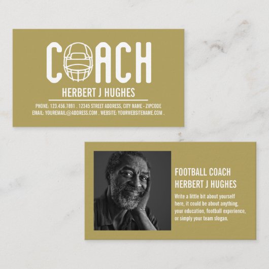 Football Helmet, voetballer, Football coach foto Visitekaartje (Voorkant / Achterkant)