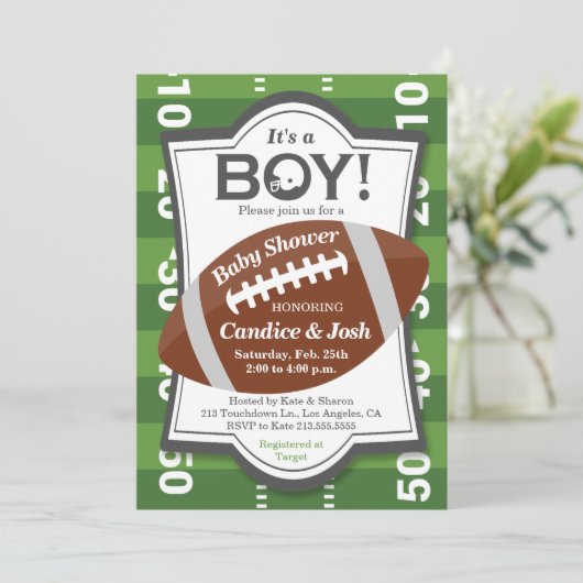 Football Het is een Baby shower-uitnodiging voor e Kaart (Staand voorkant)