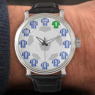 Football Horloge - met Blauwe Striped Shirten