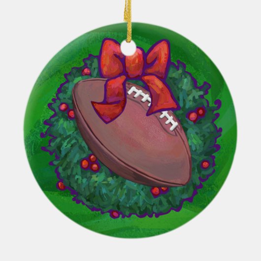 Football in kerstmis: groen keramisch ornament (Achterkant)