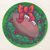 Football in kerstmis: groen ronde kartonnen onderzetter (Voorkant)