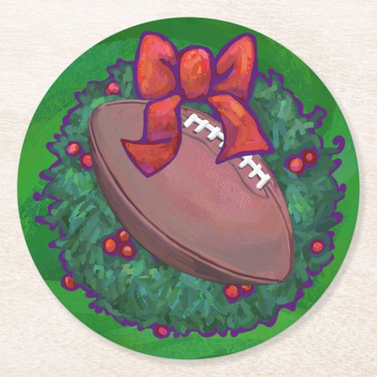 Football in kerstmis: groen ronde kartonnen onderzetter (Voorkant)